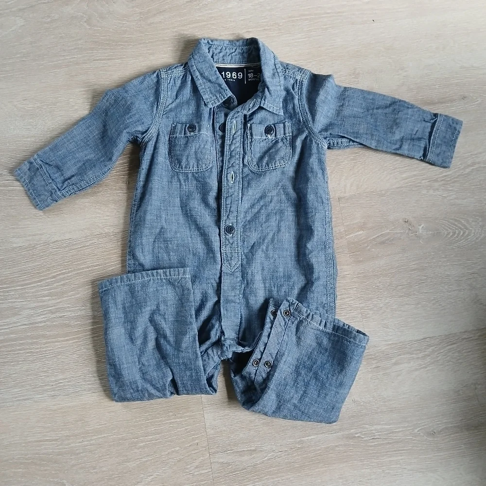 Baby GAP 1969 Jumpsuit Lightweight Chambray w/Jersey Lining Cotton Blue